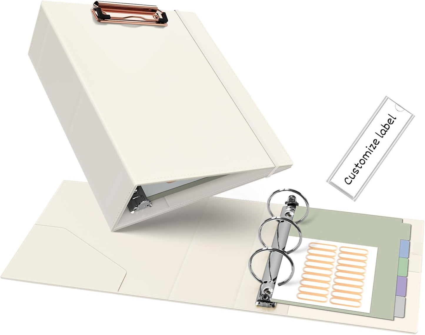 Ospelelf Mini Binder 3 Ring 2 Inch, Professional Clipboard Dividers with Tabs 5.5" x 8.5", Vintage Leather Binder Organizer for Office, Beige