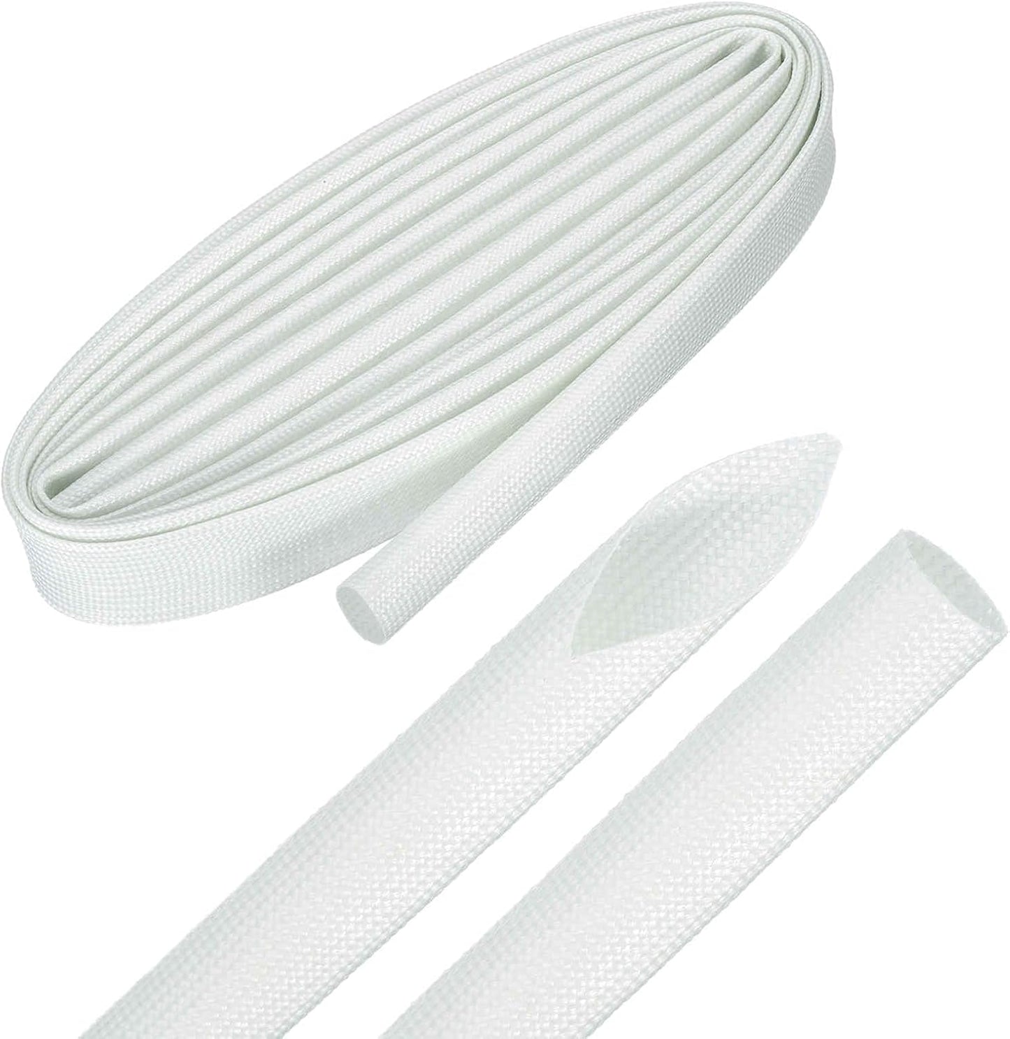 MECCANIXITY 10ft Braided Cable Sleeve, 5/8" ID 200C High Temperature 1500V Fiberglass Wire Insulation Cord Protector Organizer Wires Management for Motor Engine Fuel Line, White