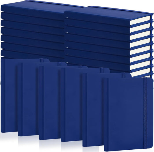 40 Pieces Small Notebooks A6 Pocket Journals 3.5 x 5.5 Inch Small Leather Notebook Mini Ruled Lined Journal with Elastic Band Pen Holder Page Marker Ribbons for Diary School Business Office (Blue)
