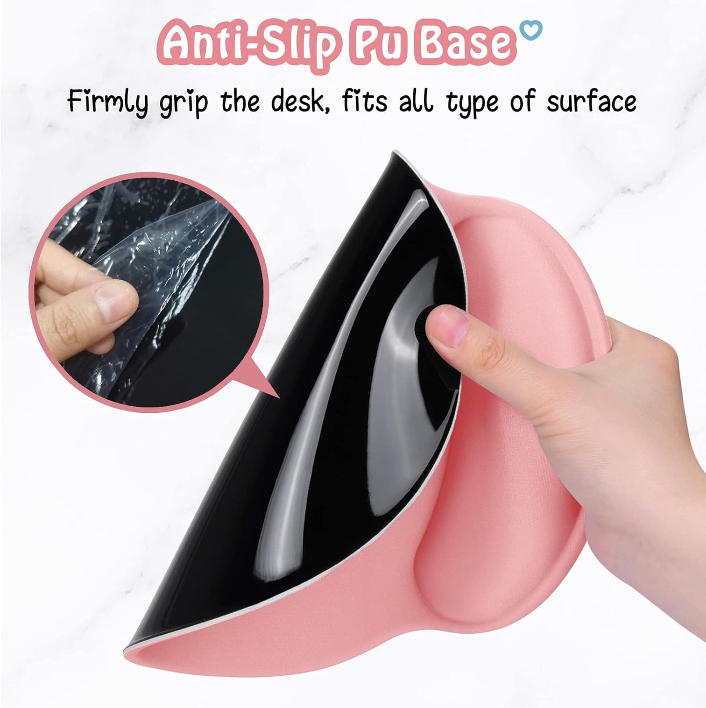 Hsurbtra Ergonomic Mouse Pad with Wrist Rest Support, Gel Mouse Pads with Non-Slip PU Base, Pain Relief Memory Foam Computer Mat, Cute Office Supplies Desk Decro Accessories, Rose Gold