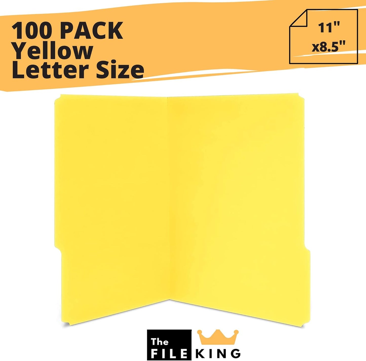 The File King 1/3 Cut Yellow File Folders Letter Size - 100 Pack | Made in USA | Heavy Duty | Assorted Colors | 8.5 x 11 | 100% Recycled Content
