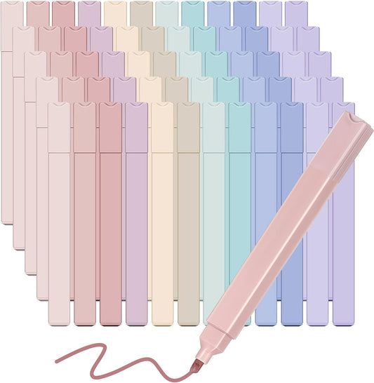 PerKoop 60 Pcs Pastel Highlighters Aesthetic Cute Bible Highlighters Morandi Color No Bleed Pens Assorted Chisel Tip Colorful Marker Pen Set for Journal Bible Planner Notes Supplies, 12 Colors