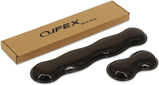 Clear Black Gel Wrist Rest Set for Keyboard & Mouse - Ergonomic Non-Slip Silicone Pads with Cooling Support, 14.3"+5.75" Dual-Size, Hand Washable for Office, Gaming, Study (Pain Relief Gift)