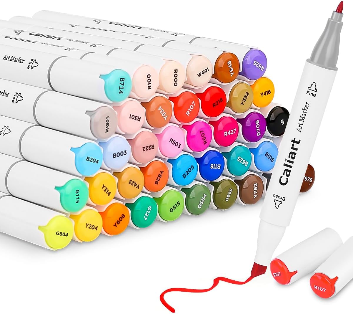 Caliart Art Markers, 41 Colors Alcohol Based Markers Pen Set Colored Dual Tip Fine & Chisel Permanent for Adults Coloring Book Drawing Illustration Sketch Highlighters Card Making