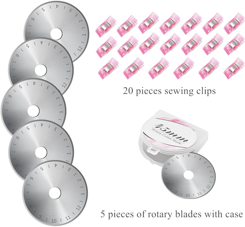 39 Pcs Rotary Cutter Set Pink - Quilting Kit incl. 45mm Fabric Cutter with 5 Extra Blades, A4 Cutting Mat, Craft Knife Set, Quilting Ruler and Sewing Clips, Ideal for Crafting, Sewing, Patchworking