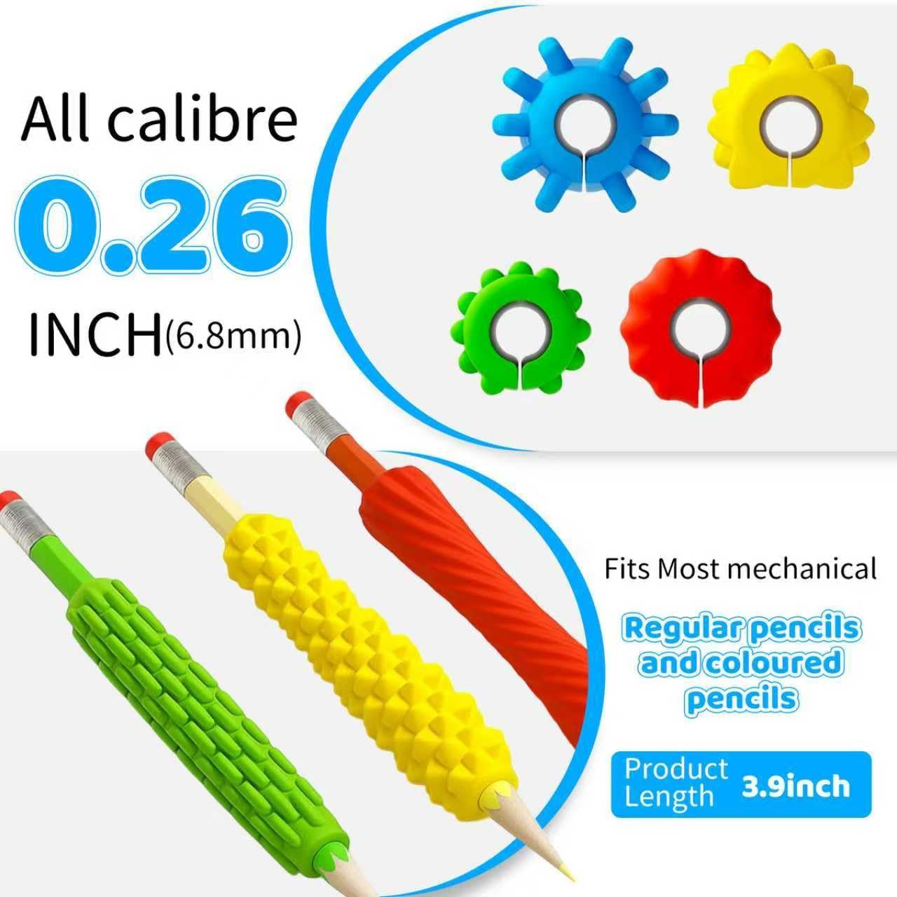 4-Pack Textured Silicone Pencil Grips-Autism Anxiety Relief for Kids & Adults,ADHD Tools & Sensory Focus,Quiet Classroom&Travel Fidget Tool for Focus,Keep Calm.