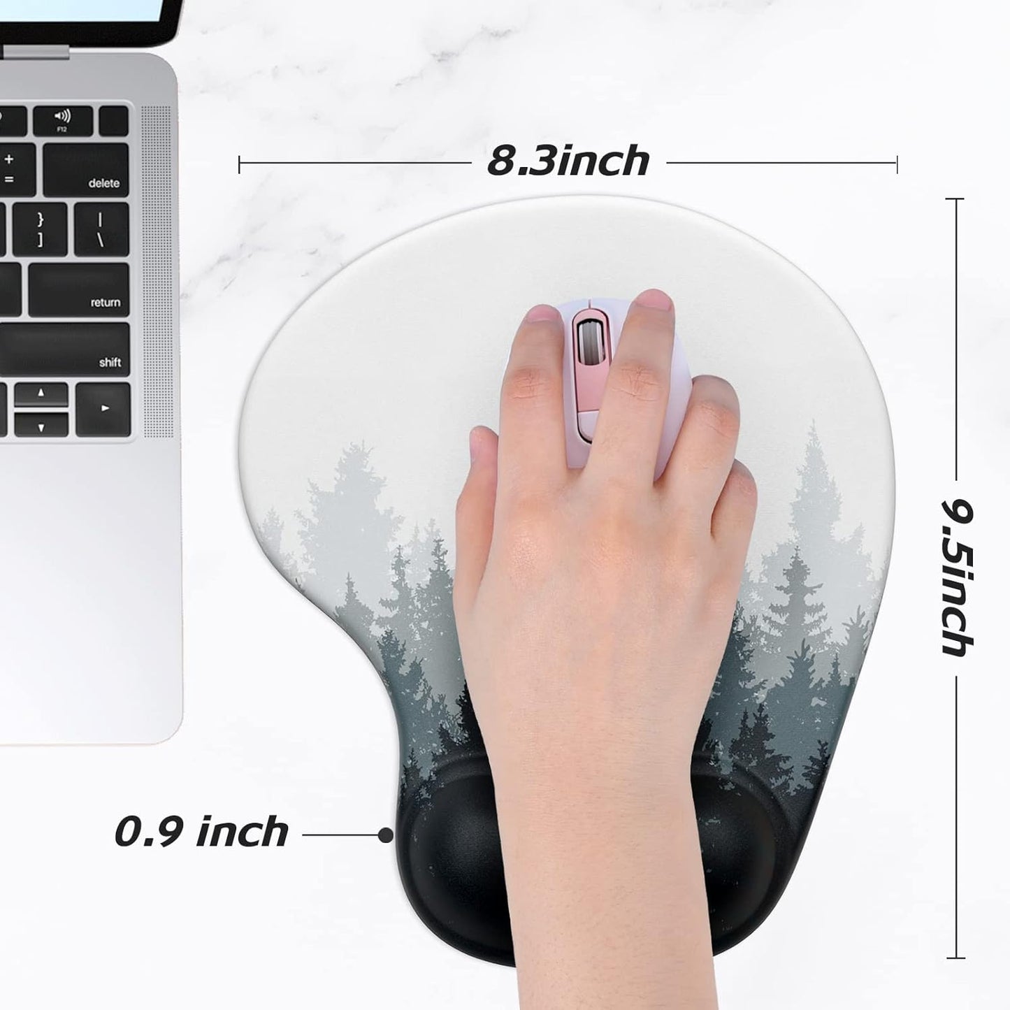 Hsurbtra Ergonomic Mouse Pad with Wrist Rest Support, Gel Mouse Pads with Non-Slip PU Base, Pain Relief Memory Foam Computer Mat, Cute Office Supplies Desk Decro Accessories, White Forest