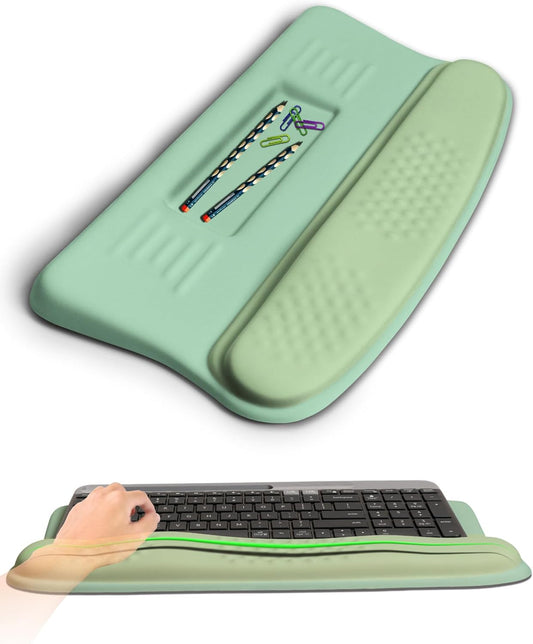 Ergonomic Wave Wrist Rest with Keyboard Stand, Cushioned Palm Rest, Comfortable Integrated Memory Foam for Natural Typing and Relieve Wrist Pain, Minty Olives Green