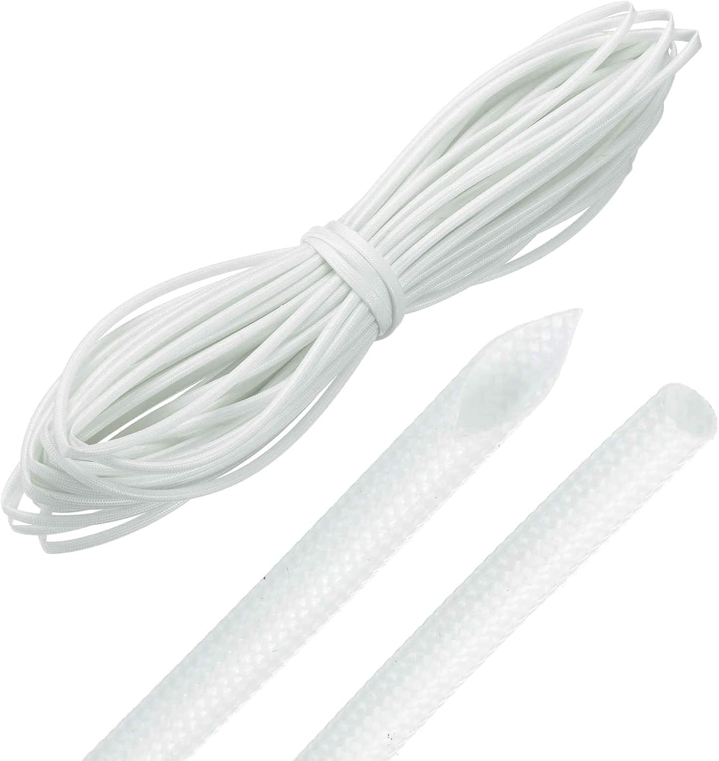 MECCANIXITY 49ft Braided Cable Sleeve, 1/16" ID 200C High Temperature 1500V Fiberglass Wire Insulation Cord Protector Organizer Wires Management for Motor Engine Fuel Line, White