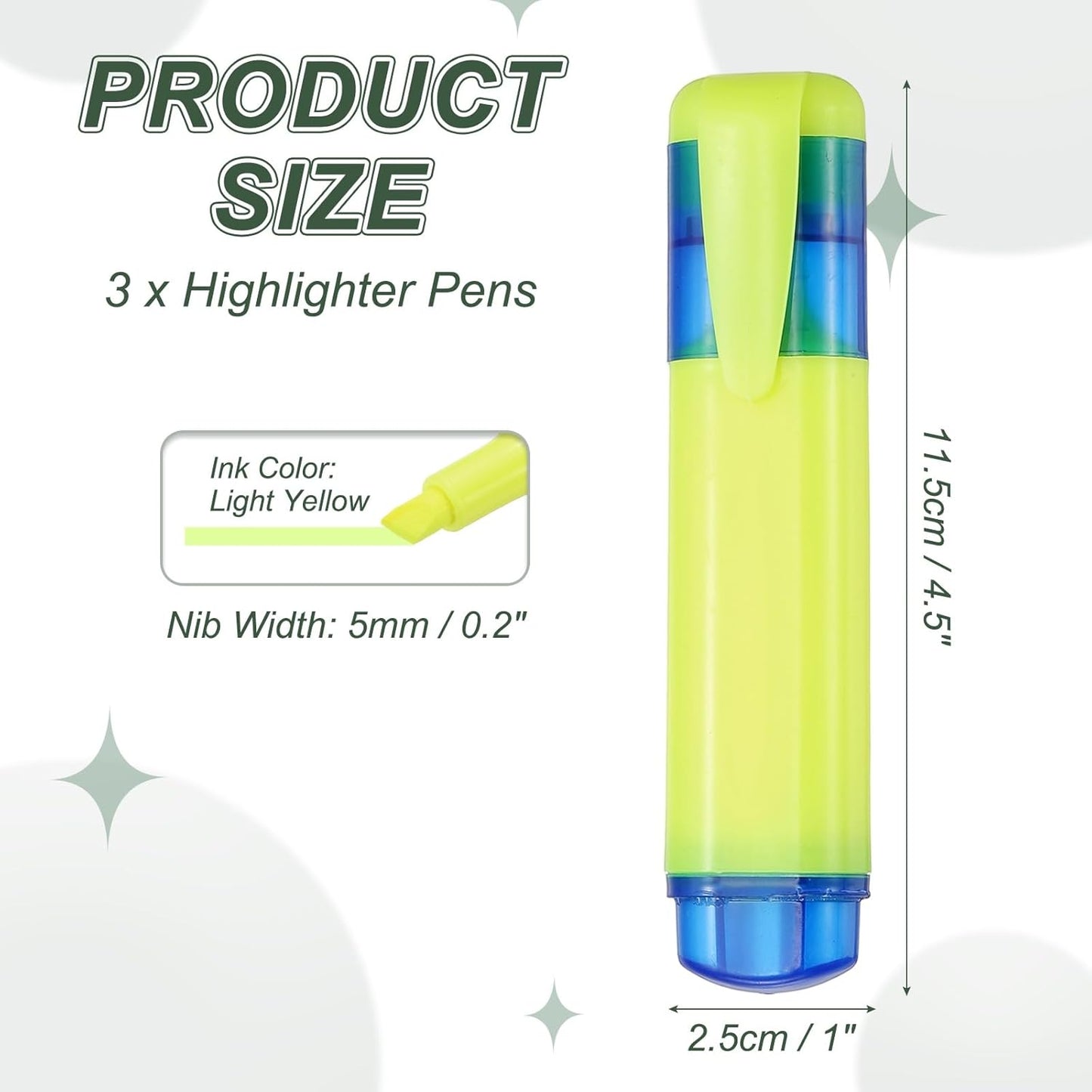 PATIKIL Cute Highlighters, 3 Pack no Bleeding High Lighters Colored Marker Pens Large Capacity Big Bulk Pastel for Office Supplies Books Journal Studying DIY Home, Light Yellow