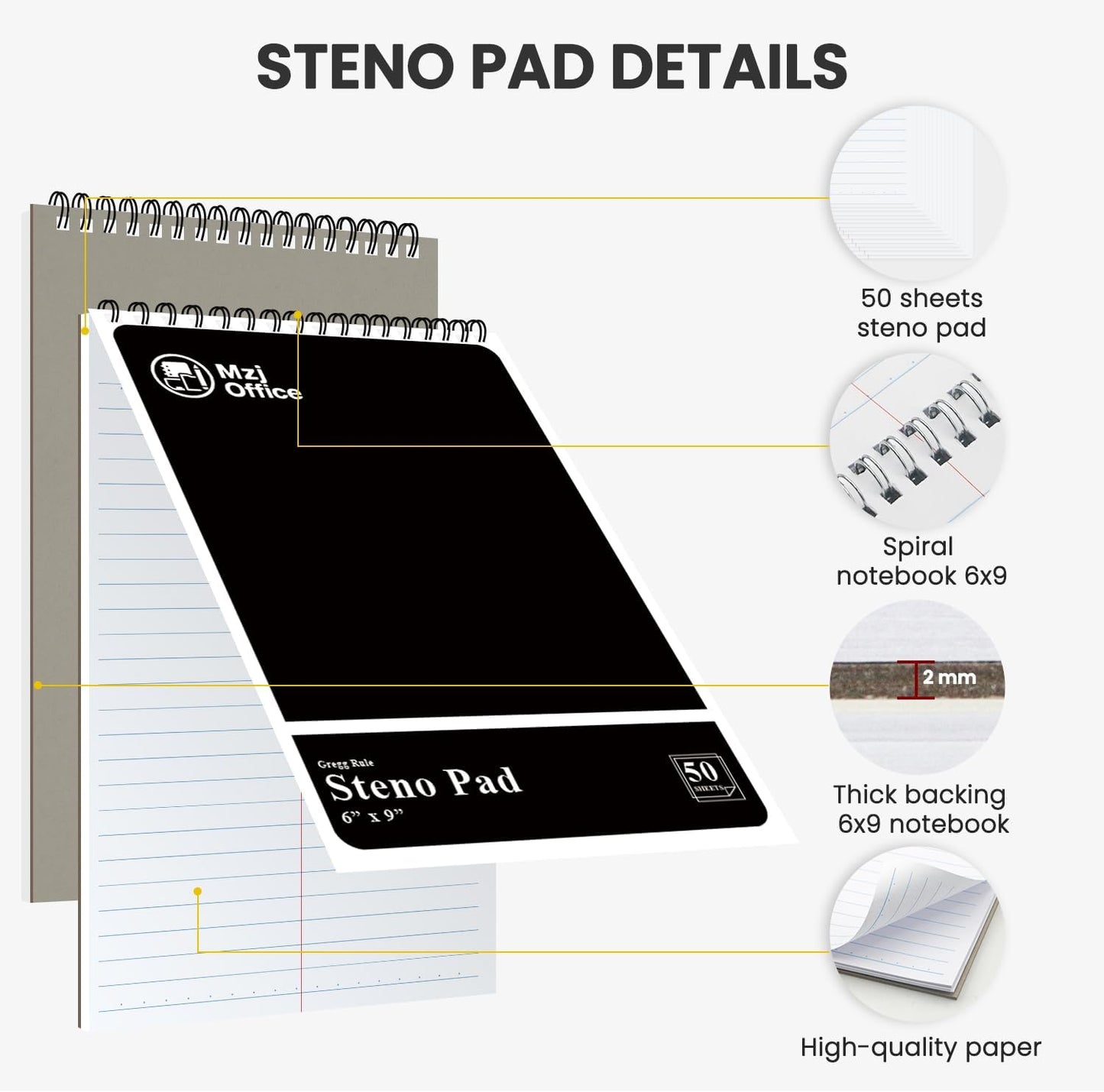 Steno Pads Spiral 6x9 12 Pack | Steno Notebooks Top Spiral Notepad | Steno Notepad 50 Sheets Each | Gregg Ruled Spirals Notebook 6x9 | Notebooks for Work.