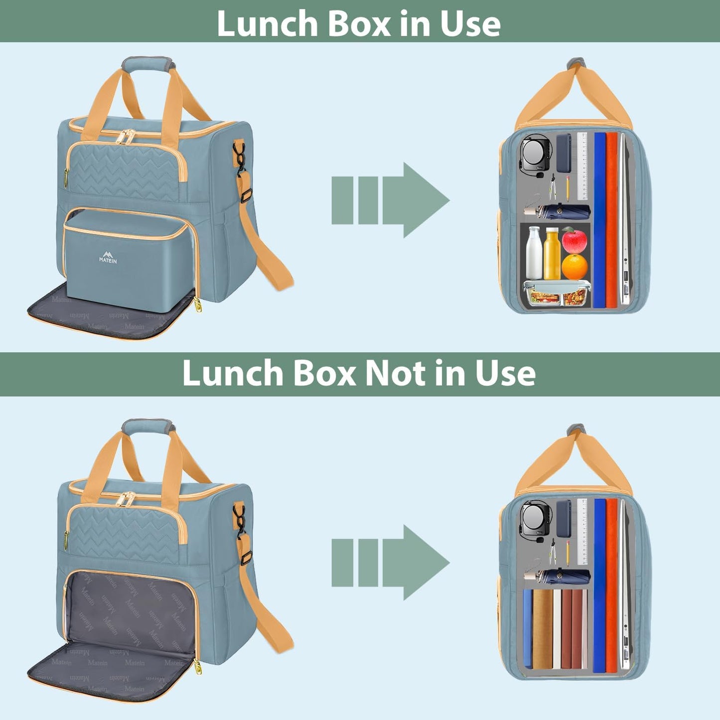 MATEIN Rolling Teacher Tote Bag, 15.6 Inch Rolling Briefcase for Women with Wheels & Detachable Cart, Roller Laptop Bag on Wheels with Insulated Lunch Box for College Business Office, Blue