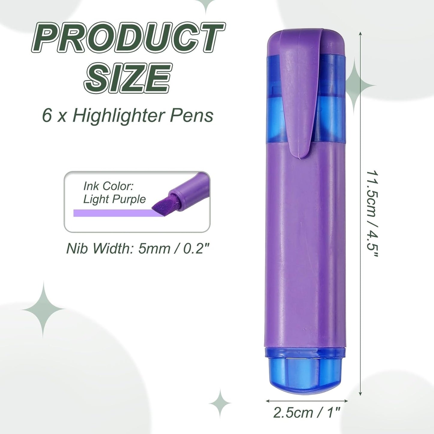 PATIKIL Cute Highlighters, 6 Pack no Bleeding High Lighters Colored Marker Pens Large Capacity Big Bulk Pastel for Office Supplies Books Journal Studying DIY Home, Light Purple