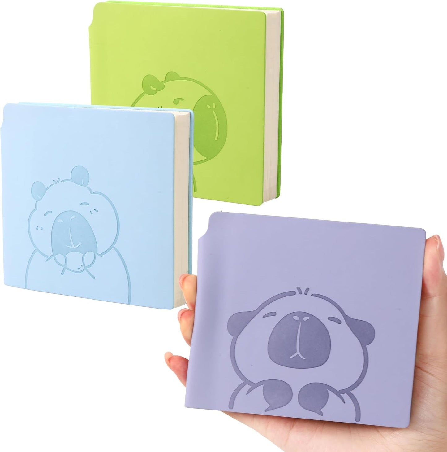 BOBO RABBIT 3 Pack Mini Grid Notebooks Pocket Size Graph Paper Journal 200 Pages Steno Pads Memo Notebook Small Soft Leather Cartoon Capybara Pattern Cute Journal for Writing Sketching Drawing Lay Flat, 3.9"x3.9" Inner(Mini Square)