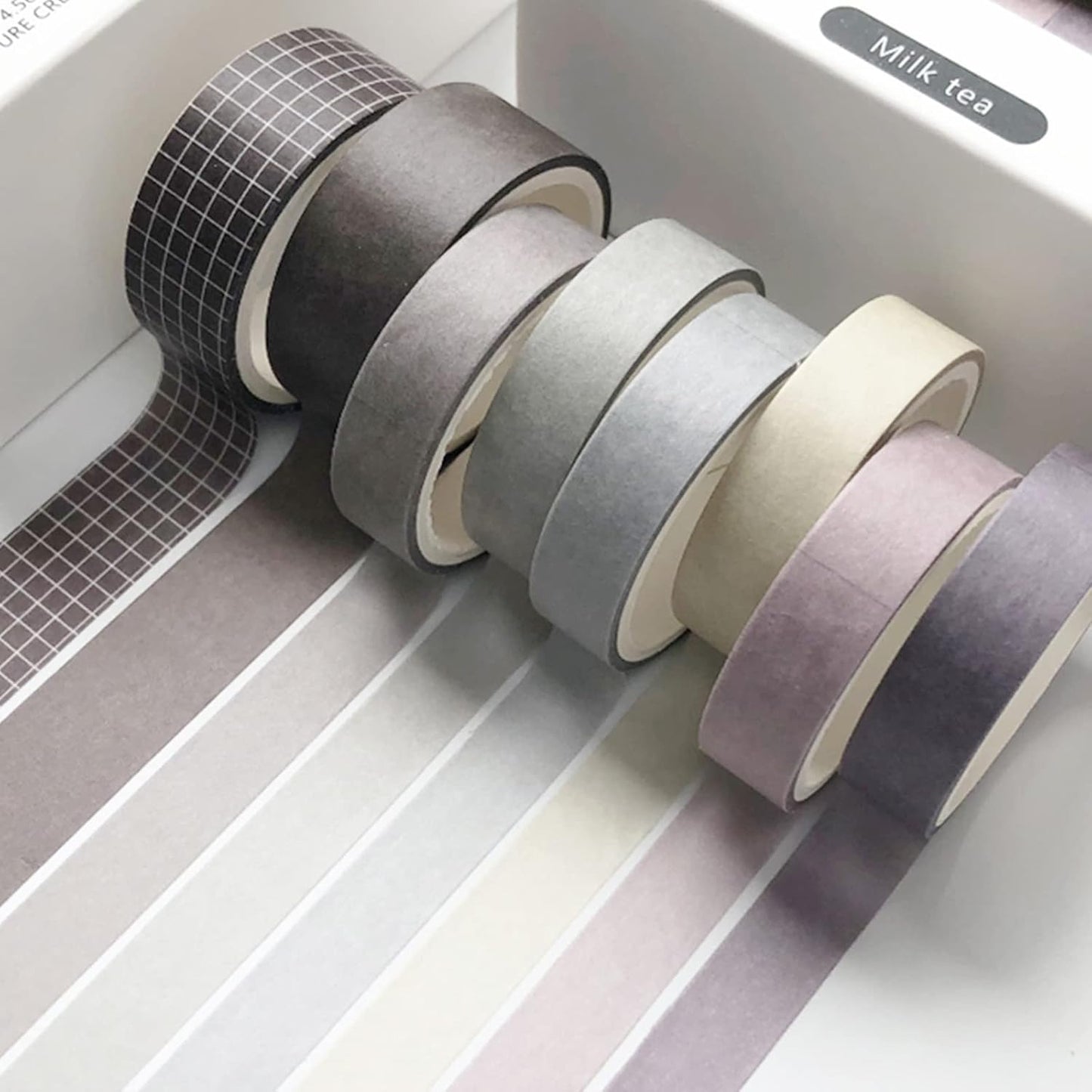 YUBBAEX 8 Rolls Basic Washi Tape Set Solid Color Grid Masking Decorative Tapes for Arts, DIY Crafts, Journals, Planners, Scrapbooking, Wrapping (Milk Tea)
