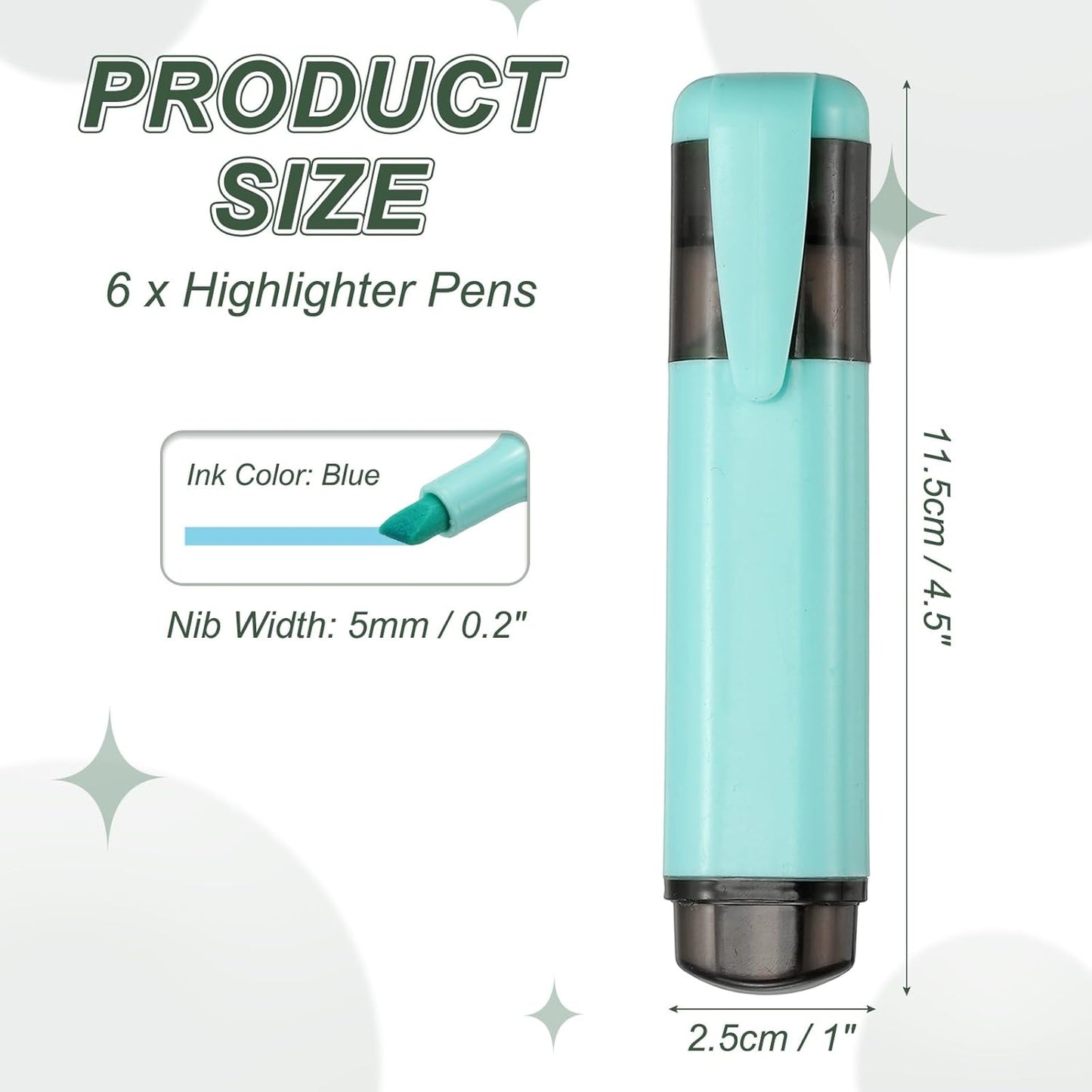 PATIKIL Cute Highlighters, 6 Pack no Bleeding High Lighters Colored Marker Pens Large Capacity Big Bulk Pastel for Office Supplies Books Journal Studying DIY Home, Blue