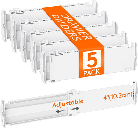 Lifewit 4" High 5 Pack Drawer Dividers, 13.8-22.5" Drawer Divider for Clothes, Adjustable Dresser Drawer Organizers, Plastic Drawers Separators for Clothes, Bedroom, Bathroom, Kitchen, Office