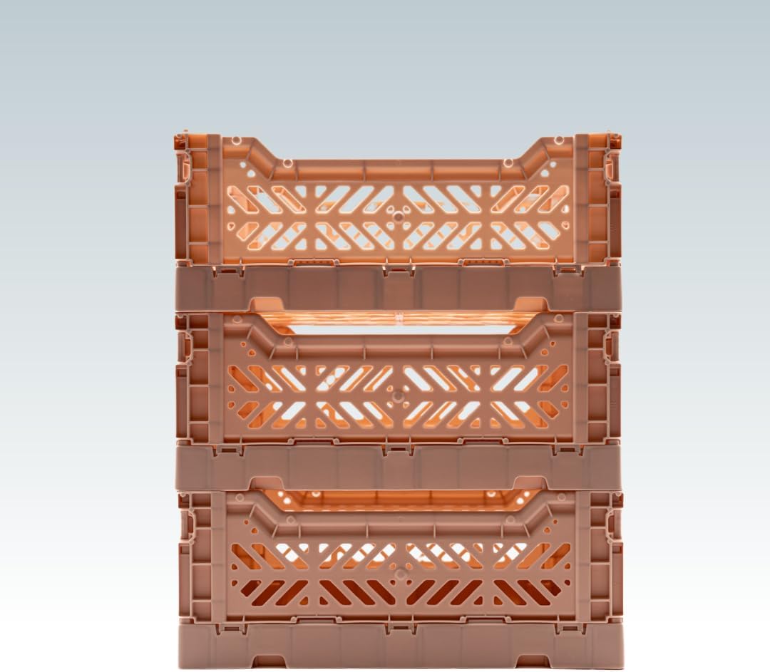Collapsible Storage Box, Foldable Crate Organizer Bin with Handle, Stackable Crates for Home Organization (Peach, 4L - 3-Pack)