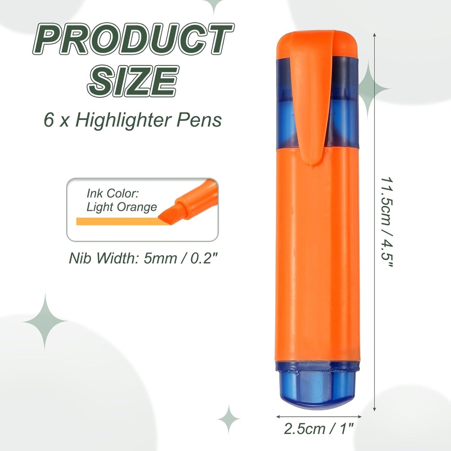 PATIKIL Cute Highlighters, 6 Pack no Bleeding High Lighters Colored Marker Pens Large Capacity Big Bulk Pastel for Office Supplies Books Journal Studying DIY Home, Light Orange