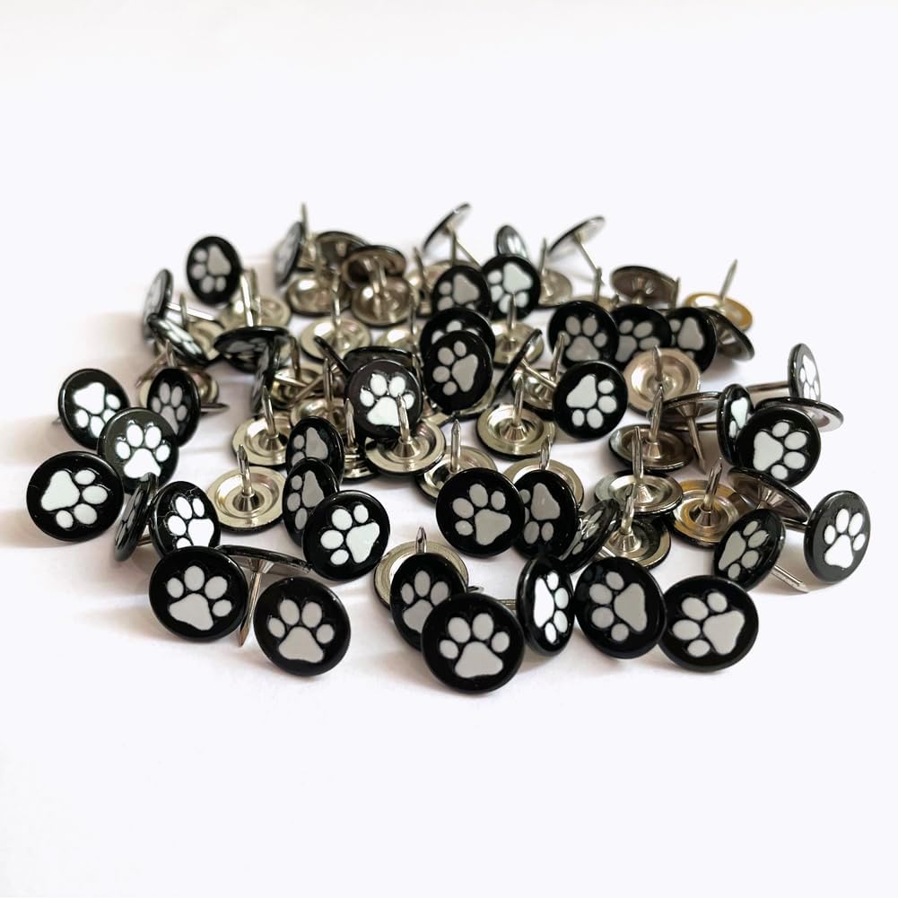 Let's Decorate 100PCS D11mm/0.43" Upholstery Tacks with Paw Paint, Decorative Tacks for Wooden Boxes, Furniture Metal Thumb Tacks, Cute DIY Decorative Nail Heads Nails (Flat Head,Black)