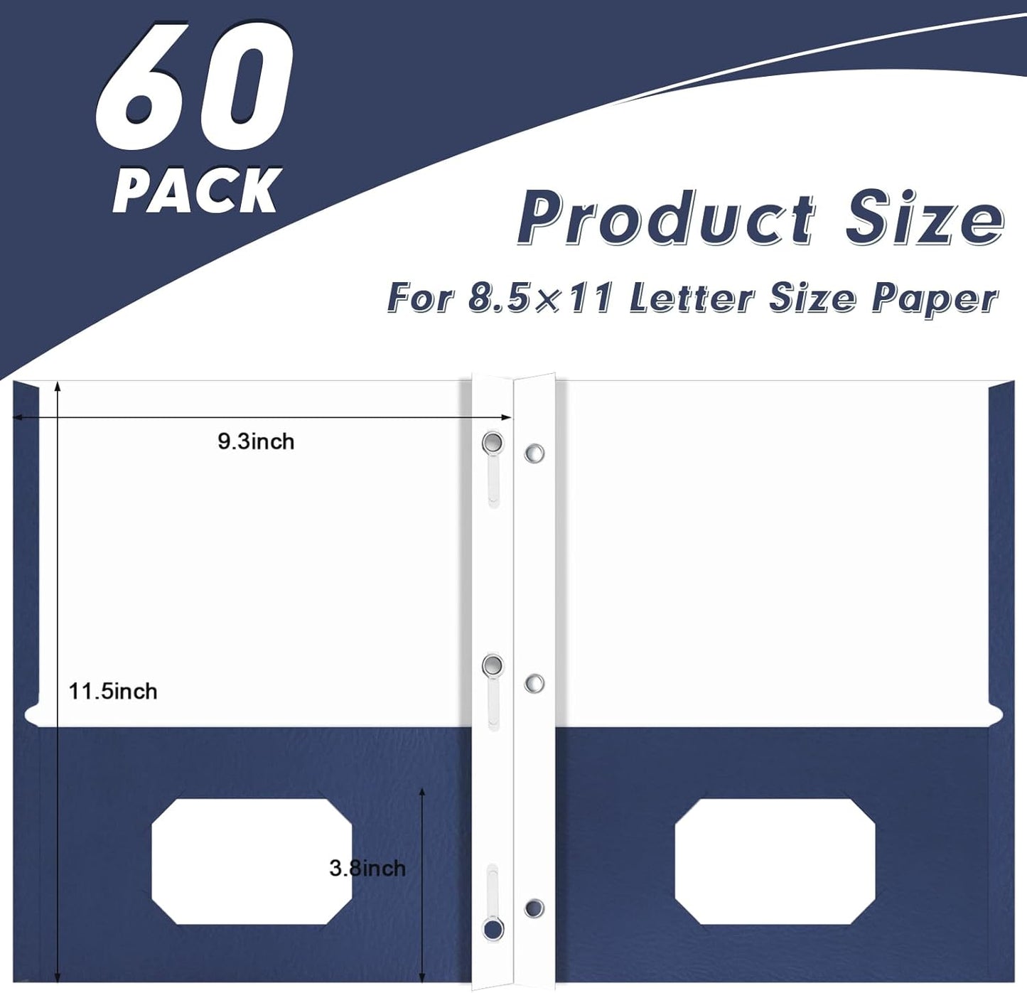 Two Pocket Folders, PANDRI 60 Pack Two Pocket Folders with Prongs, 3 Prong Folders Designed for Office and Classroom, Letter Size Darkblue