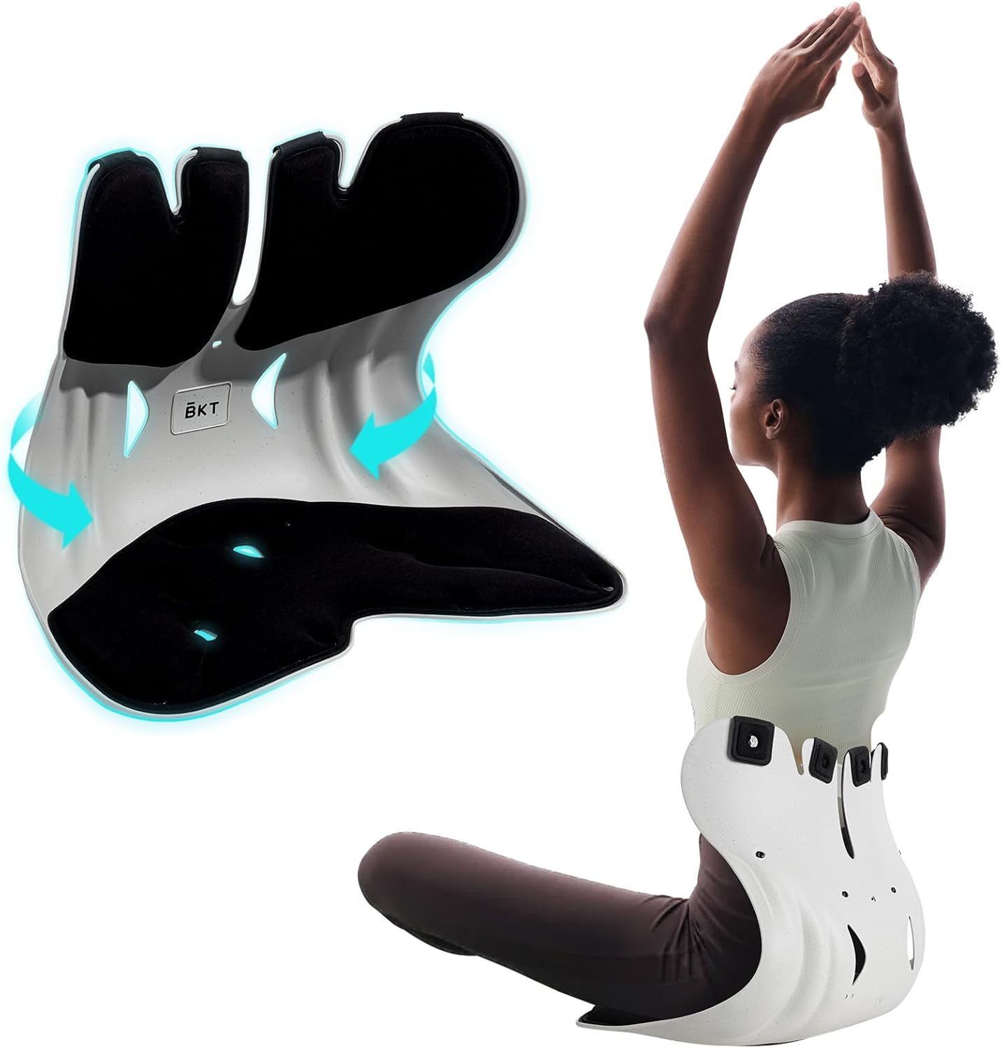 BKT Lumbar Support Seat Cushions Ergonomic Office Chair for Students Office Workers Nursing Mothers Long Sitting Outdoor Fishing Floor Chair (XL-Black)