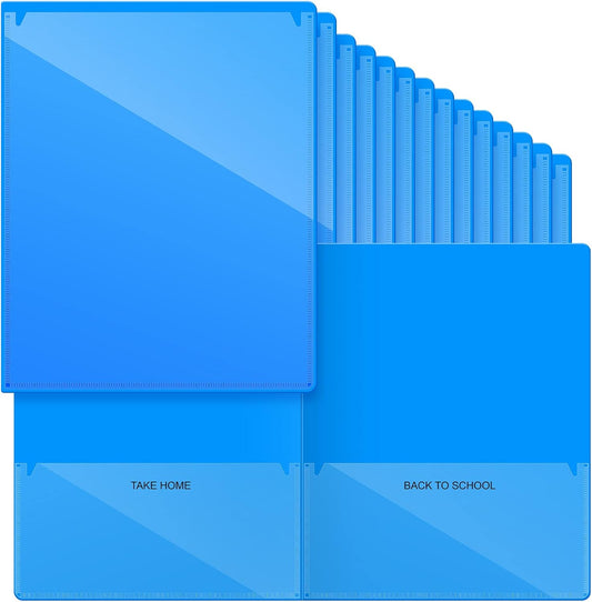 Henoyso 24 Pcs Folders with Pocket School to Home Folder Heavy Duty 2 Pocket Homework Folders with Clear Front Pockets for School Students Parent Teacher Communication (Blue)