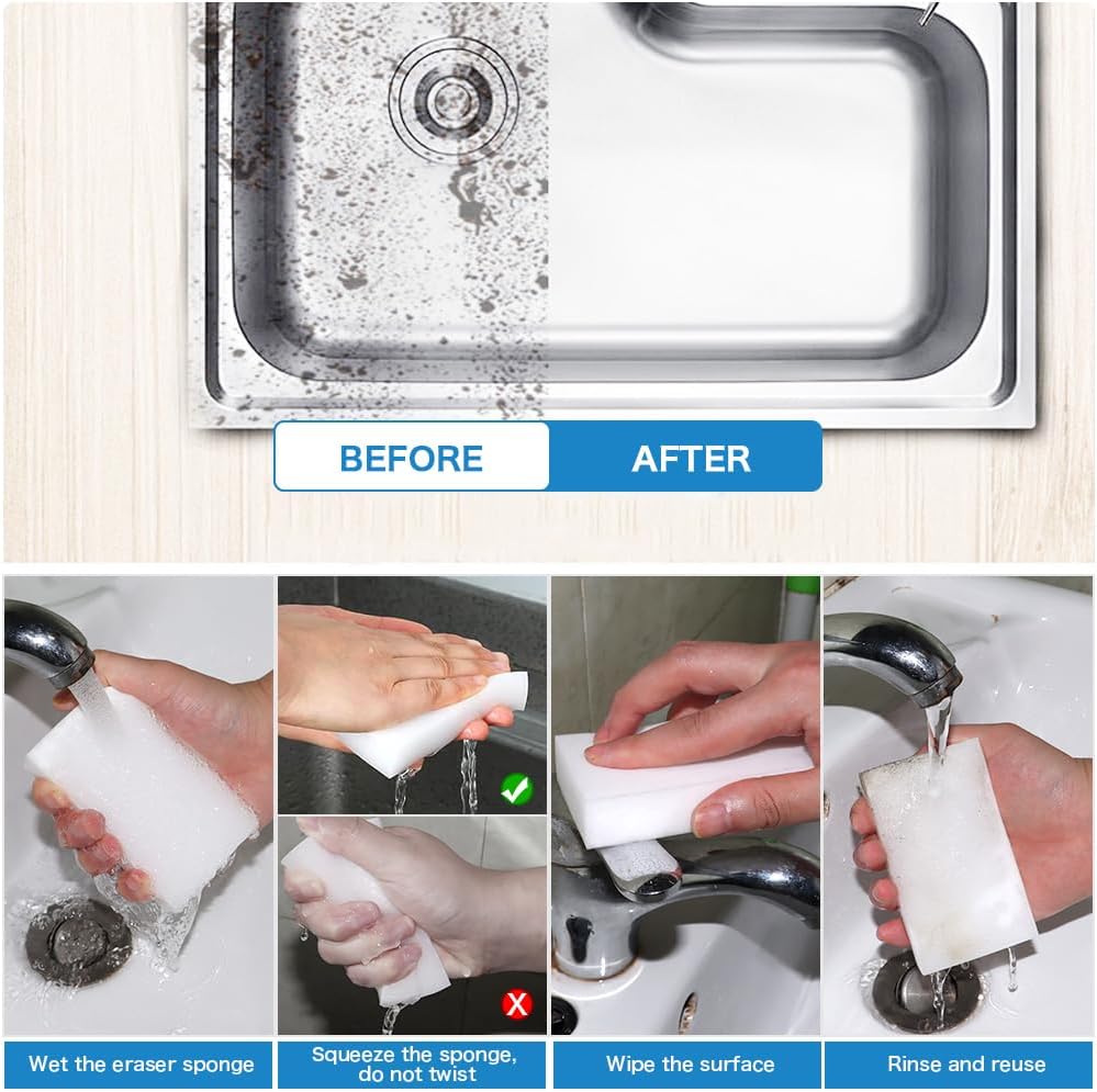 50 Pack Melamine Sponges Multi-Functional Cleaning Sponge Eraser for Household Kitchen Bathroom Bathtub Sink Melamine Sponge Foam Pads in Bulk