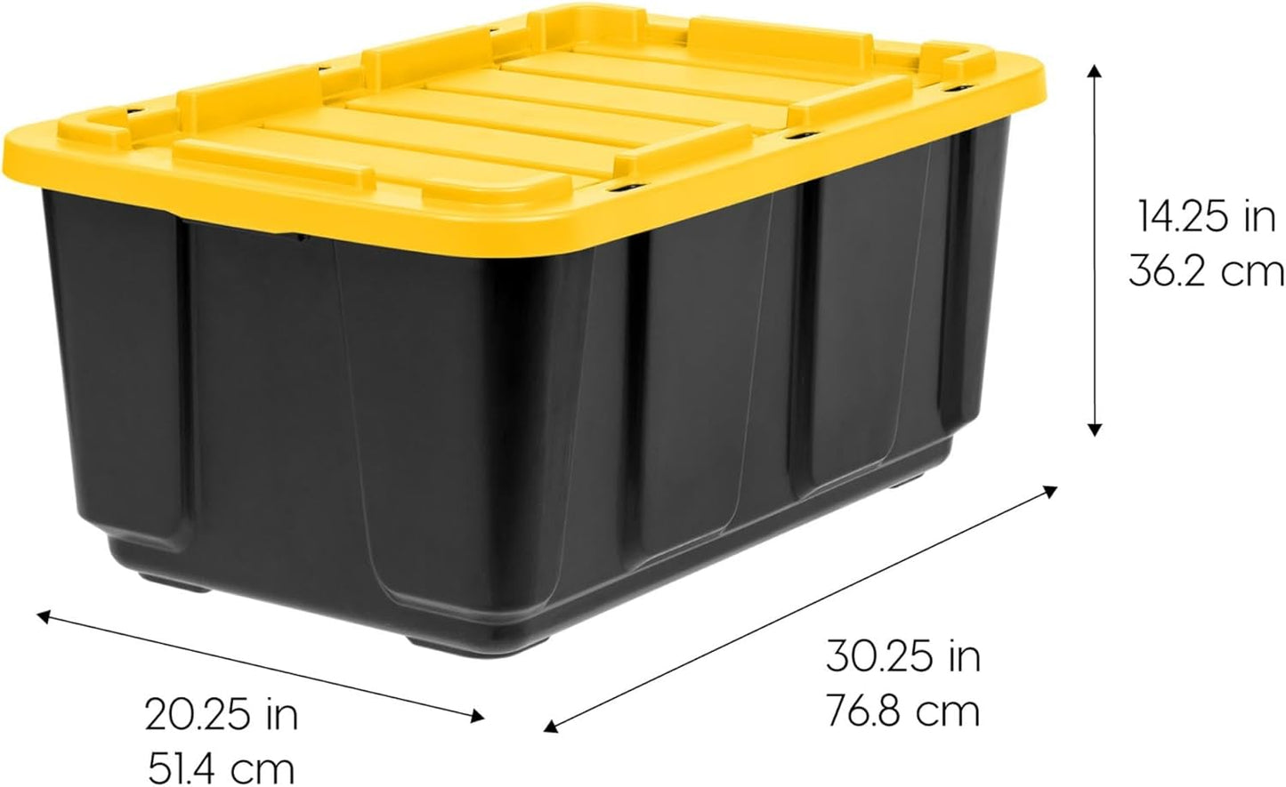 IRIS USA 4-Pack 27 Gallon Storage Bins with Lids |Made in USA| Heavy Duty Plastic Tote Containers for Truckbed Tool Box Organization, Large - Black/Yellow