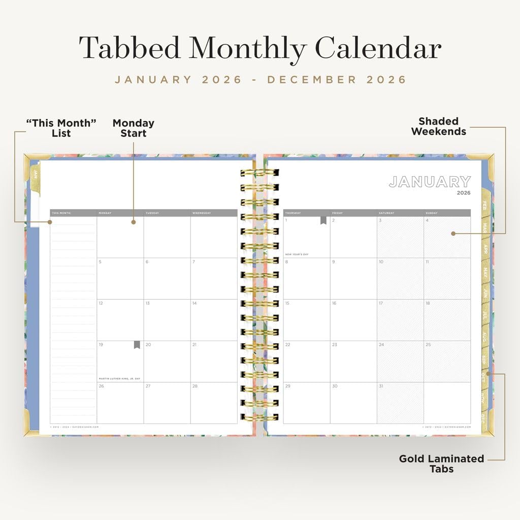 Day Designer 2026 Weekly Planner – Premium Planner for Stylish Organization. Combines Weekly & Monthly Calendars, Daily Schedule, Notes Pages, Goal Setting, Stickers, Pocket & More. Elegant Laminated Cover with Gold Accents (Lorelei Design - 2026)