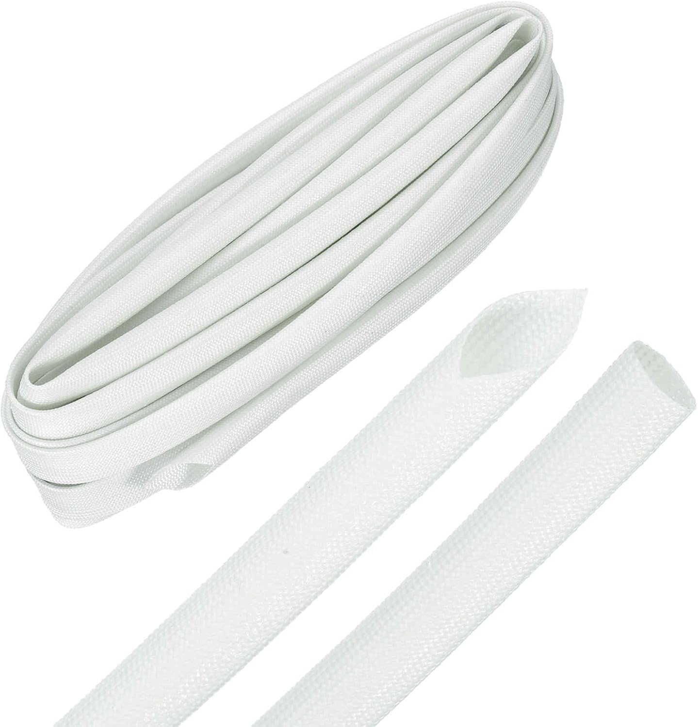 MECCANIXITY 20ft Braided Cable Sleeve, 0.4" ID 200C High Temperature 1500V Fiberglass Wire Insulation Cord Protector Organizer Wires Management for Motor Engine Fuel Line, White