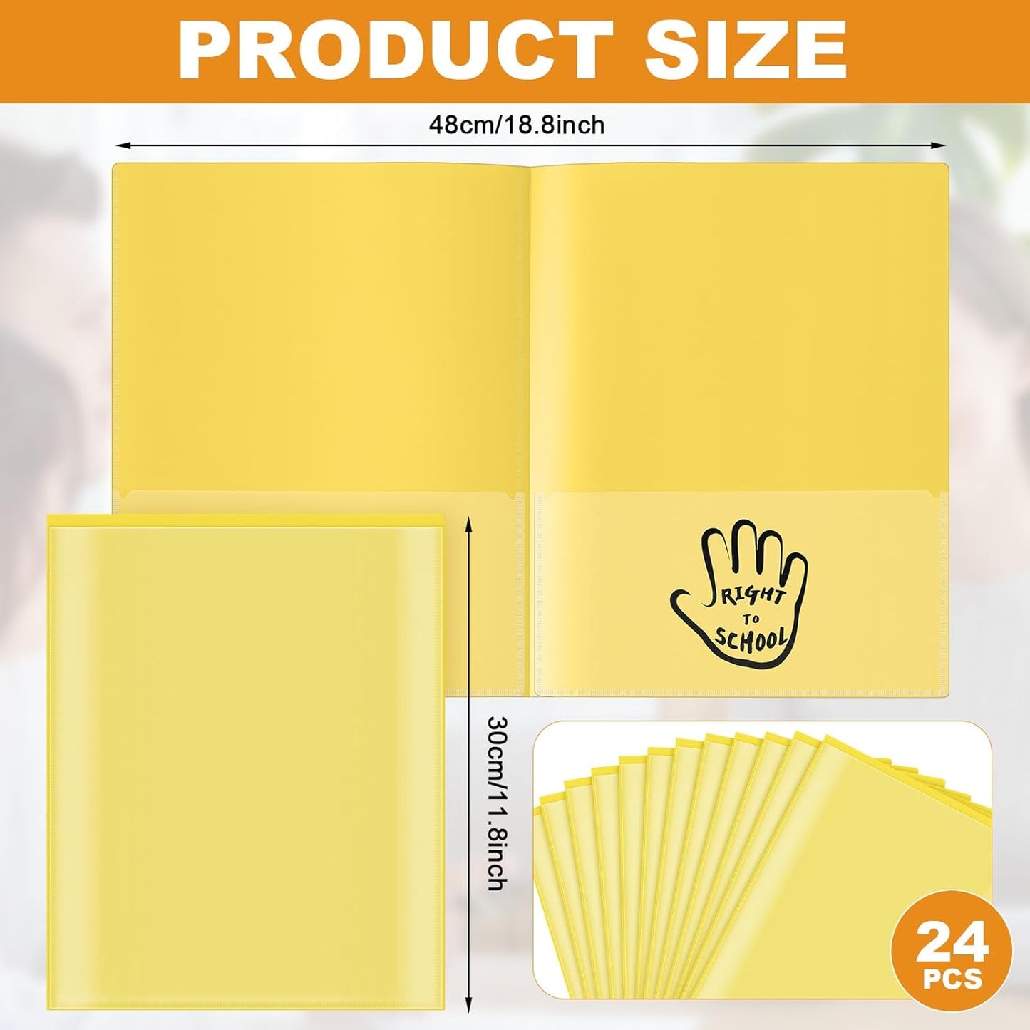 Henoyso 24 Piece Two Pocket Parent Teacher Communication Folder Homework Take Home Folders with Clear Front Pocket Plastic Heavy Duty Fit Letter Size for Home and School 11.8 x 9.45(Yellow)