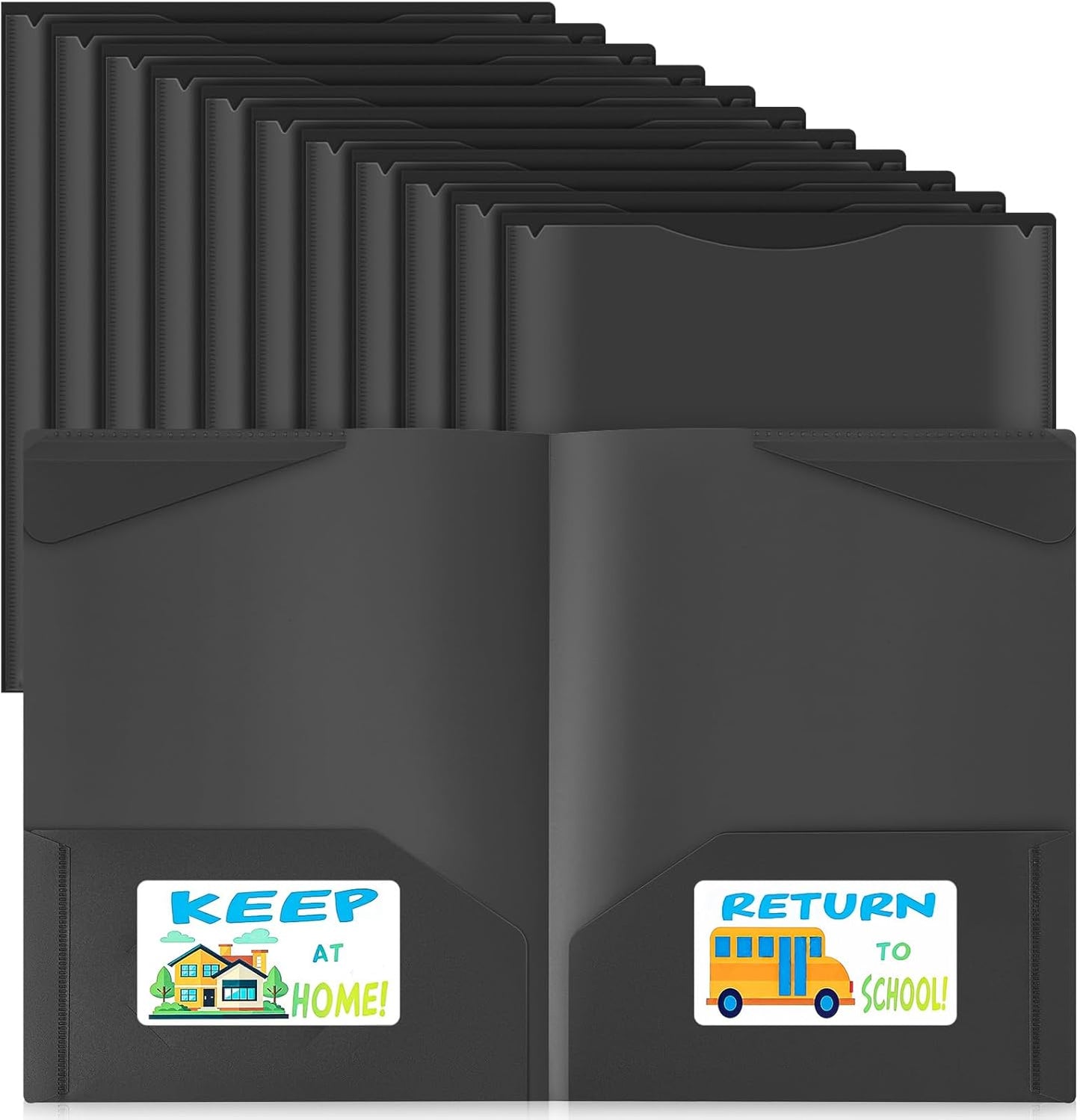 Henoyso 24 Set Parent Teacher Communication Folder with Clear Front Pocket Take Home Heavy Duty 2 Pocket Homework Folder for Student with School and Home Stickers, 12 x 9.45 Inch(Black)
