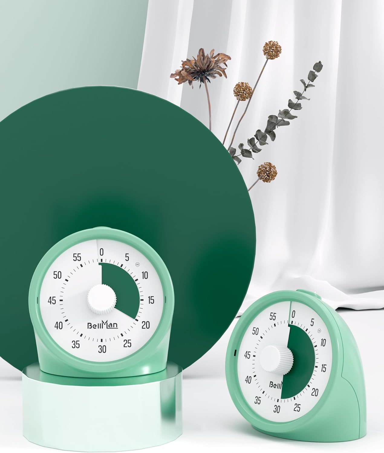 Visual Timer for Kids with Pause Button, 60-Minute Countdown Timer with Silent Operation, Desk Pomodoro Timer Kid Time Management Tools for Classroom, Office and Kitchen, Light Green