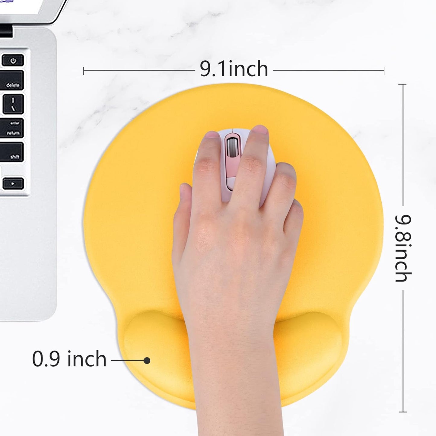 Hsurbtra Ergonomic Mouse Pad with Wrist Rest Support, Gel Mouse Pads with Non-Slip PU Base, Pain Relief Memory Foam Computer Mat, Cute Office Supplies Desk Decro Accessories, Apricot Yellow