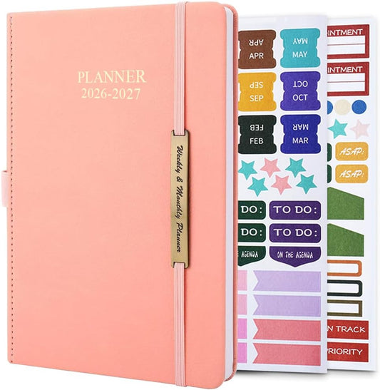 Cheericome Planner 2026-2027, Month Weekly Planner Run JAN 2026 to JUN 2027, 26-27 Planner with Pen Loop, Back Pocket and Stickers, 18 Months Planners, Rose Monthly Planners 2026-2027