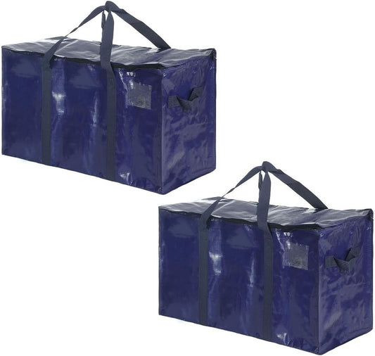 Extra Heavy Duty Large Moving Bags with Strong Zipper & Comfortable Handles, Sturdy & Durable Clothes Storage Bags Totes Bins, Dark Blue Packing Moving Boxes (2-pack)