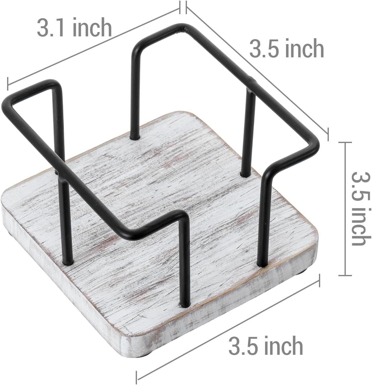 MyGift Shabby Whitewashed Solid Wood and Industrial Matte Black Metal Wire Sticky Note Cube Holder, Office Desktop Self Adhesive Memo Pad Storage Dispenser