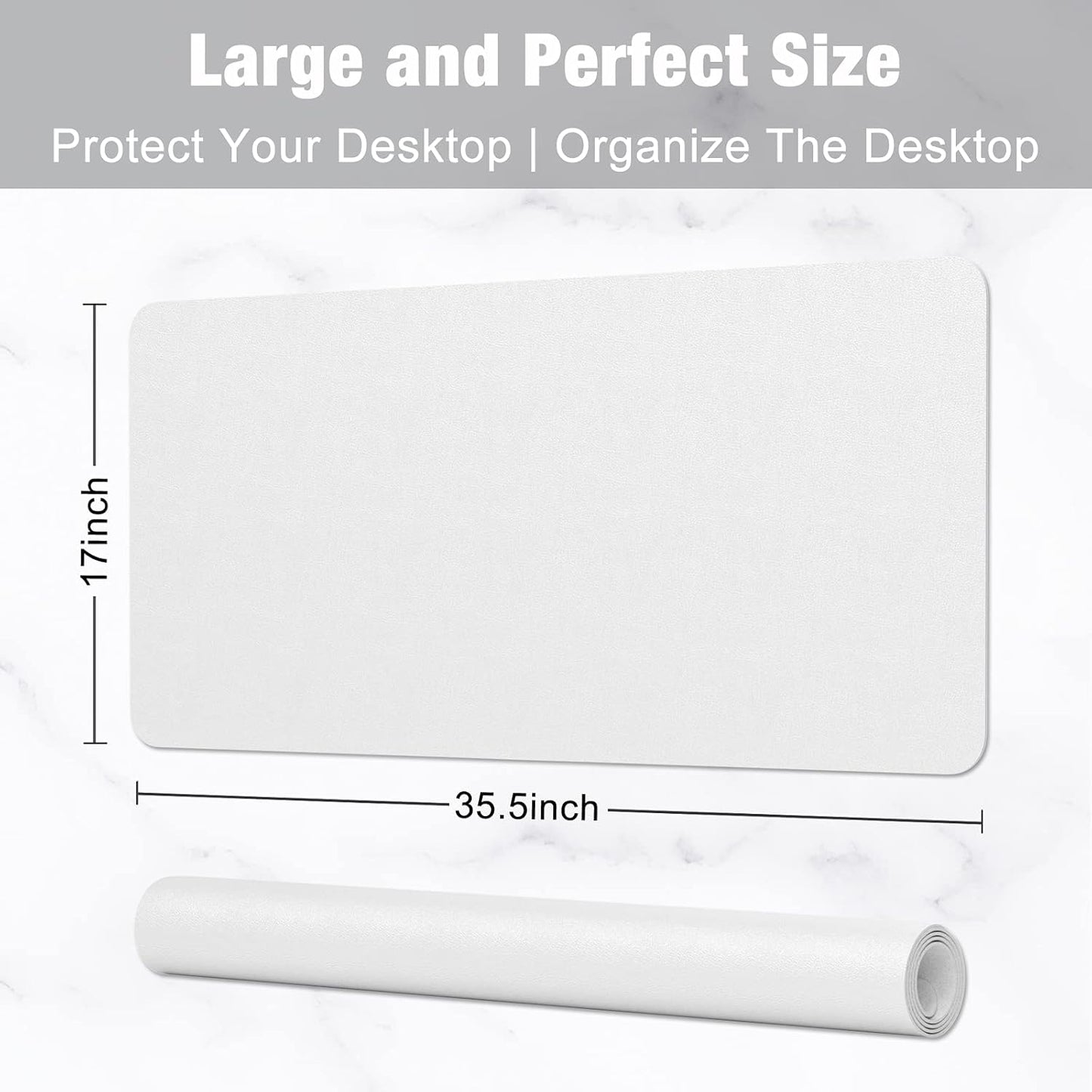 Hsurbtra Desk Pad, 35.5" x 17" PU Leather Desk Mat, XXL Extended Mouse Pad, Waterproof Desktop Blotter Protector, Non-Slip Ultra Thin Large Laptop Keyboard Writing Mat for Office Home, White
