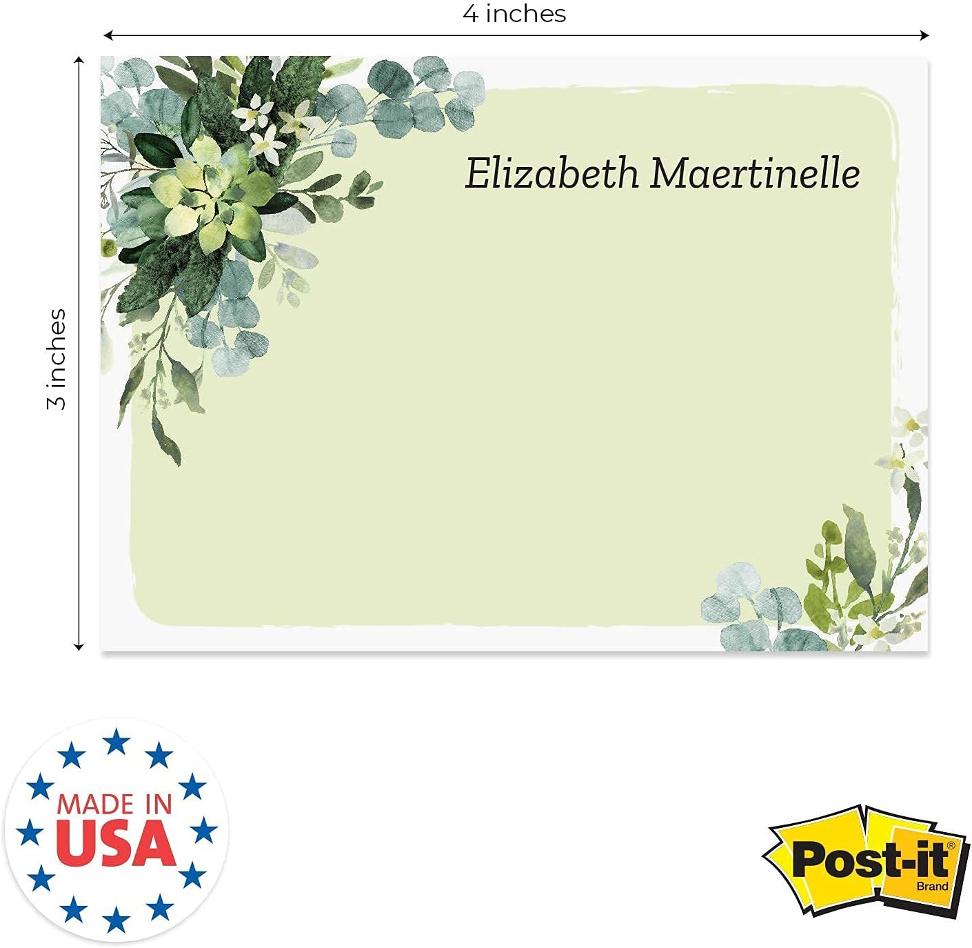 Watercolor Greenery Personalized Sticky Note Pads / 4" x 3" Custom Sticky Notes/Set of 6 Pads