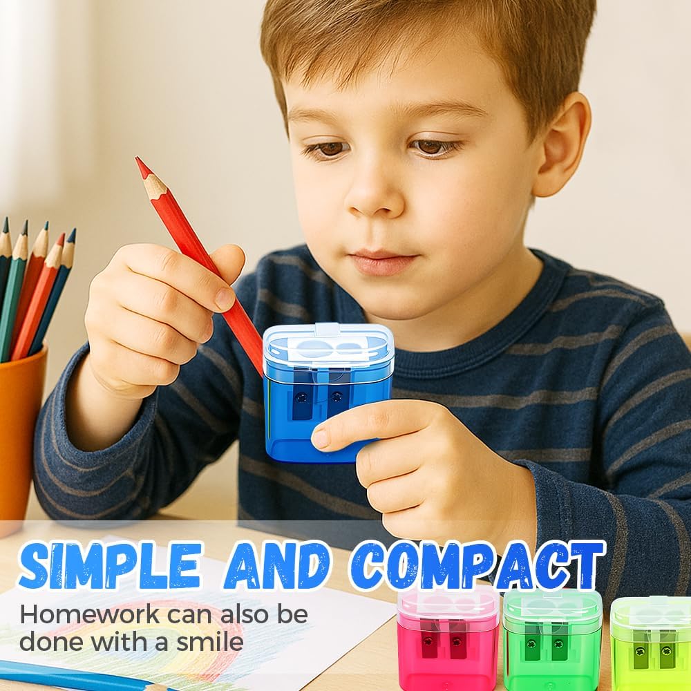 Pencil Sharpeners with Lid, Dual Holes Handheld Pencil Sharpener Manual for Standard and Jumbo Pencils, Compact Cute Sharpener for Kids Adults Students School Home Office (4pcs)