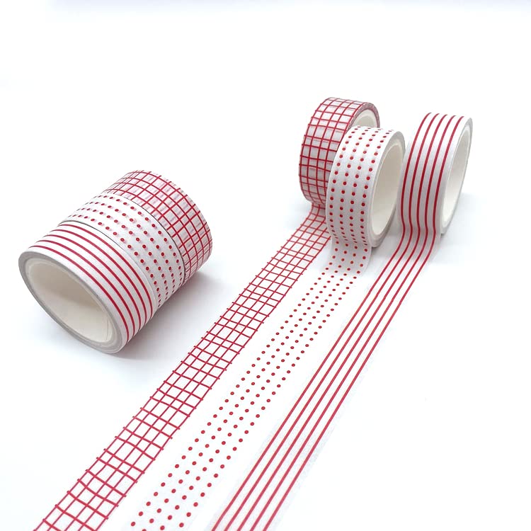 Basic Washi Tape Set 12 Rolls Dot & Grid Decorative Tapes for Journals, Planners, Scrapbooking, Gift Wrapping, DIY Crafts