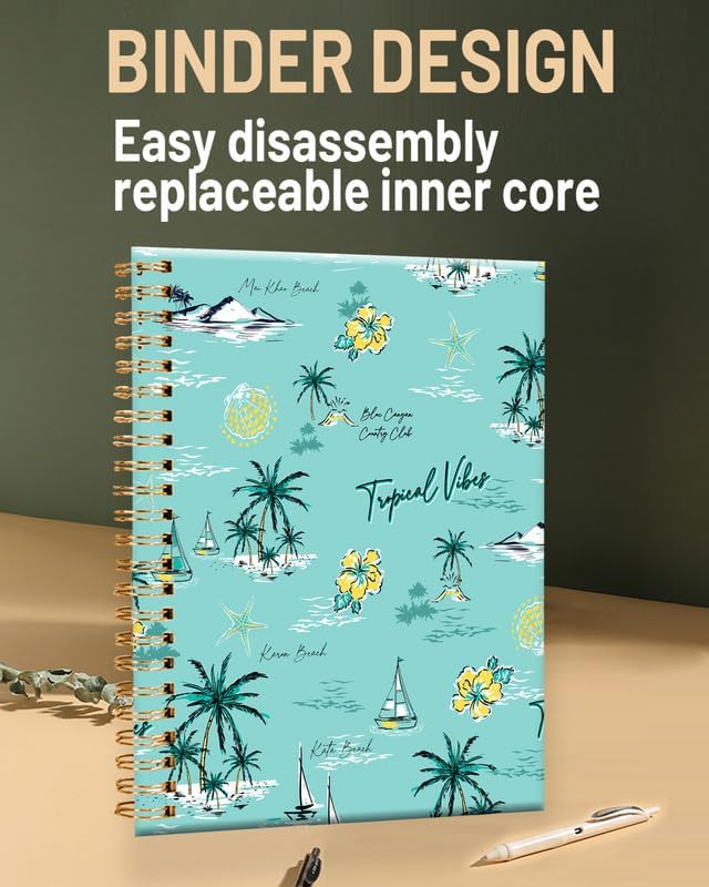 Spiral Journal Notebook for Women,A5 College Ruled Notebooks 6"x 8.4", 120 Pages (60 Sheets) Lined Journal with Premium Thick Paper,Perfect for School Office Home(Tropical Beach)