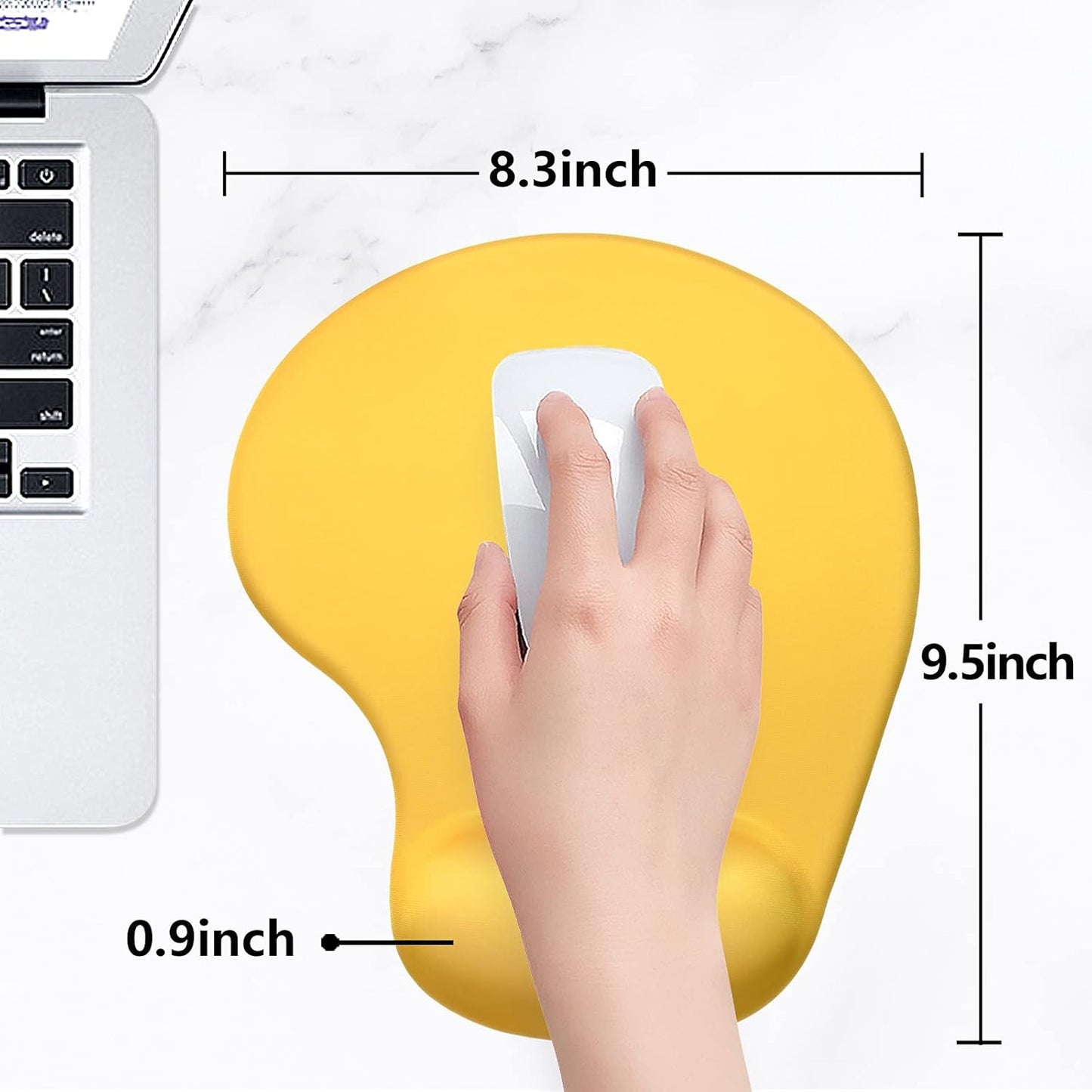 Hsurbtra Ergonomic Mouse Pad with Wrist Rest Support, Gel Mouse Pads with Non-Slip PU Base, Pain Relief Memory Foam Computer Mat, Cute Office Supplies Desk Decro Accessories, Apricot Yellow