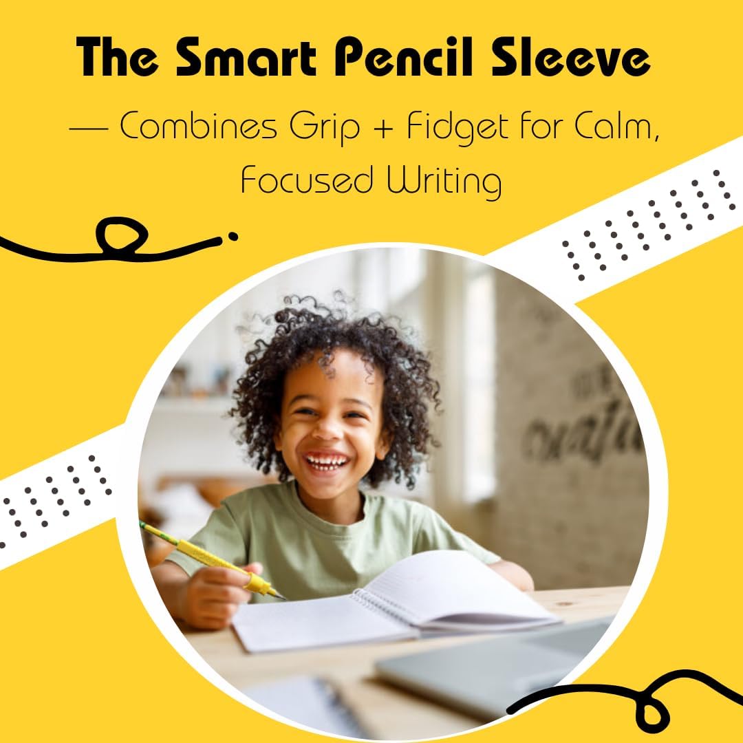 Write Right Learning Pencil Sleeves – Soft Textured Silicone Grip for Handwriting Support and Silent Fidgeting – Sensory-Friendly Tool for Students, Teachers, Therapists, and All Ages – 4 Pack