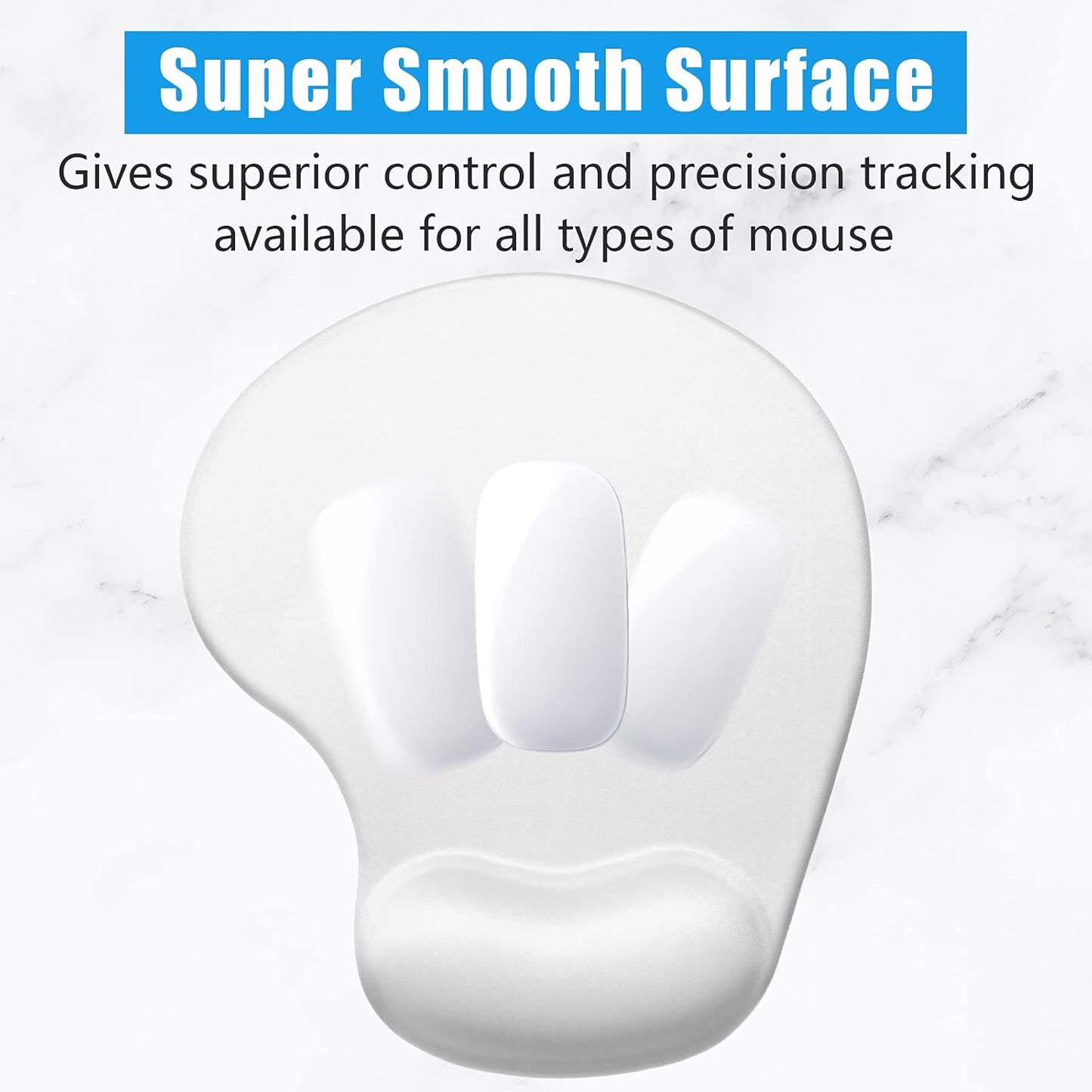 Hsurbtra Ergonomic Mouse Pad with Wrist Rest Support, Gel Mouse Pads with Non-Slip PU Base, Pain Relief Memory Foam Computer Mat, Cute Office Supplies Desk Decro Accessories, Ivory White