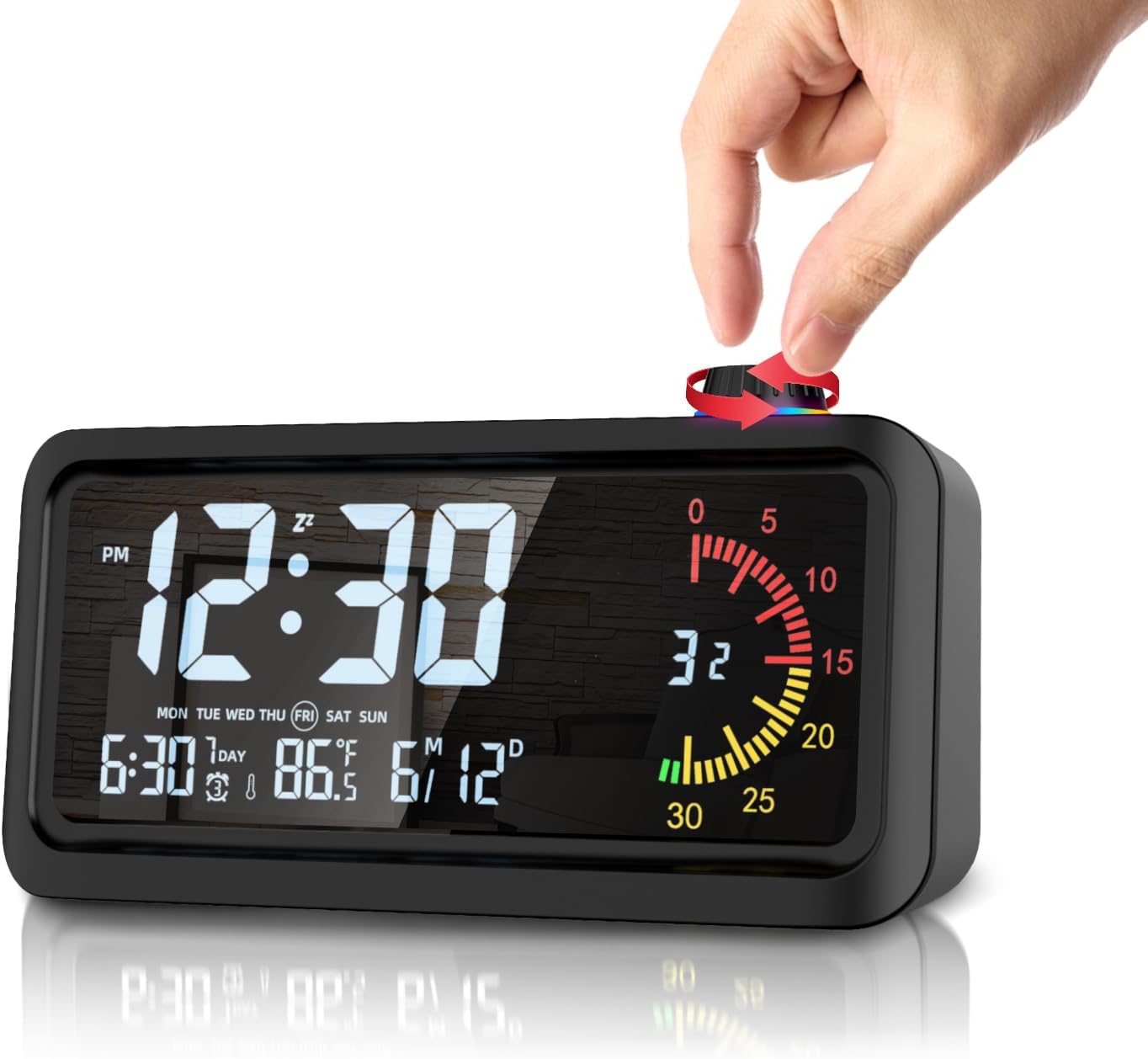 CCHKFEI Rechargeable Digital Alarm Clock with 60-Minute Timer, Dual LCD Display Digital Clock Visual Timer for Kids Student,Temperature & Date Ideal for Time Management, Bedroom, Office and Home Use