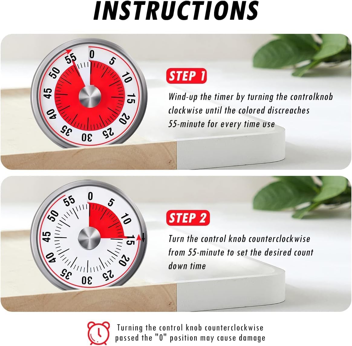 Visual Kitchen Timer for Cooking and Kids with Loud Alarm, Classroom Timers for Desk, No Batteries Required, Mechanical Desk Timer, Magnetic Egg Timer for Study, Chef Clock, Stainless Steel, Countdown