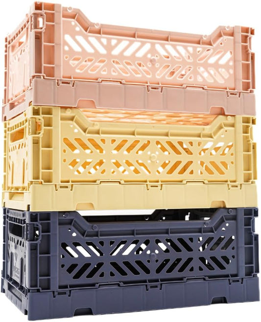 Collapsible Storage Box, Foldable Crate Organizer Bin with Handle, Stackable Crates for Home Organization
