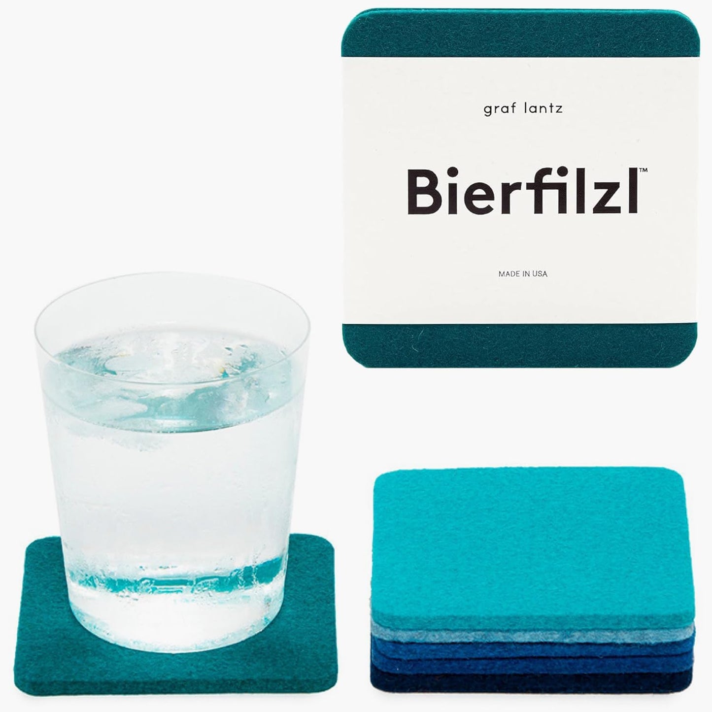 Graf Lantz - Bierfilzl Merino Wool Square Coasters Set of 6 - Ocean (4"x4"x5mm) - Absorbs 30% of Weight - Natural German Wool - Heat Resistant, Sustainable, Reusable - Home Decor & Coffee Table Decor